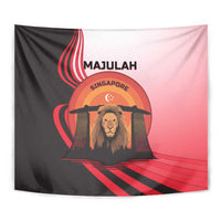 Singapore Lion Tapestry with Sunset Marina Bay Design and National Flag