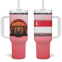 Singapore Lion Tumbler With Handle with Sunset Marina Bay Design and National Flag