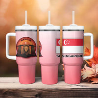 Singapore Lion Tumbler With Handle with Sunset Marina Bay Design and National Flag