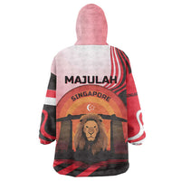 Singapore Lion Wearable Blanket Hoodie with Sunset Marina Bay Design and National Flag