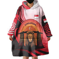 Singapore Lion Wearable Blanket Hoodie with Sunset Marina Bay Design and National Flag