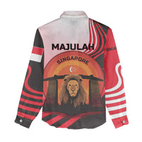 Singapore Lion Women Casual Shirt with Sunset Marina Bay Design and National Flag