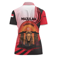 Singapore Lion Women Polo Shirt with Sunset Marina Bay Design and National Flag