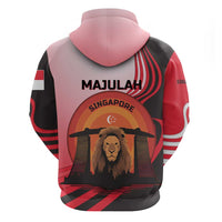 Singapore Lion Zip Hoodie with Sunset Marina Bay Design and National Flag