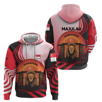 Singapore Lion Zip Hoodie with Sunset Marina Bay Design and National Flag