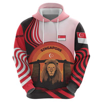Singapore Lion Zip Hoodie with Sunset Marina Bay Design and National Flag