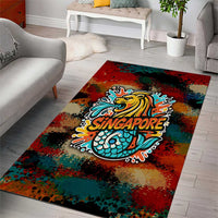 Singapore Merlion Area Rug with Graffiti Art Style and National Flag
