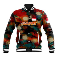 Singapore Merlion Baseball Jacket with Graffiti Art Style and National Flag