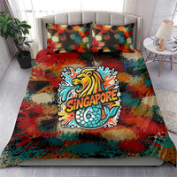 Singapore Merlion Bedding Set with Graffiti Art Style and National Flag