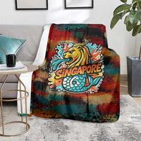 Singapore Merlion Blanket with Graffiti Art Style and National Flag