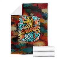 Singapore Merlion Blanket with Graffiti Art Style and National Flag