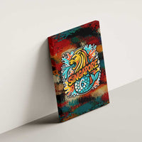Singapore Merlion Canvas Wall Art with Graffiti Art Style and National Flag
