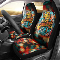 Singapore Merlion Car Seat Cover with Graffiti Art Style and National Flag