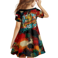 Singapore Merlion Family Matching Mermaid Dress and Hawaiian Shirt with Graffiti Art Style and National Flag