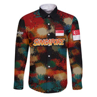 Singapore Merlion Family Matching Puletasi and Hawaiian Shirt with Graffiti Art Style and National Flag