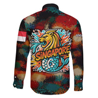 Singapore Merlion Family Matching Puletasi and Hawaiian Shirt with Graffiti Art Style and National Flag