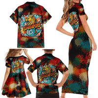 Singapore Merlion Family Matching Short Sleeve Bodycon Dress and Hawaiian Shirt with Graffiti Art Style and National Flag