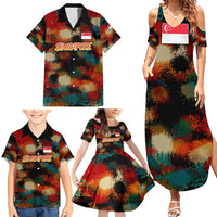 Singapore Merlion Family Matching Summer Maxi Dress and Hawaiian Shirt with Graffiti Art Style and National Flag