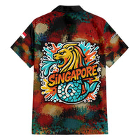 Singapore Merlion Family Matching Tank Maxi Dress and Hawaiian Shirt with Graffiti Art Style and National Flag