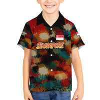 Singapore Merlion Family Matching Tank Maxi Dress and Hawaiian Shirt with Graffiti Art Style and National Flag