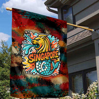 Singapore Merlion Garden Flag with Graffiti Art Style and National Flag