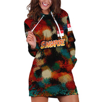 Singapore Merlion Hoodie Dress with Graffiti Art Style and National Flag