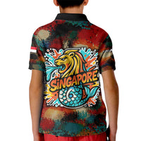 Singapore Merlion Kid Polo Shirt with Graffiti Art Style and National Flag