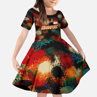Singapore Merlion Kid Short Sleeve Dress with Graffiti Art Style and National Flag