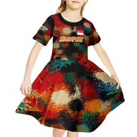 Singapore Merlion Kid Short Sleeve Dress with Graffiti Art Style and National Flag