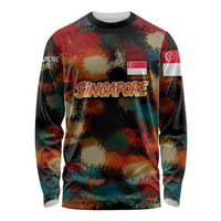 Singapore Merlion Long Sleeve Shirt with Graffiti Art Style and National Flag