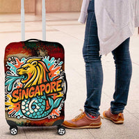 Singapore Merlion Luggage Cover with Graffiti Art Style and National Flag