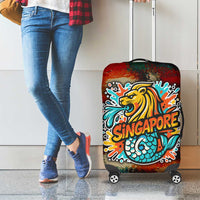 Singapore Merlion Luggage Cover with Graffiti Art Style and National Flag
