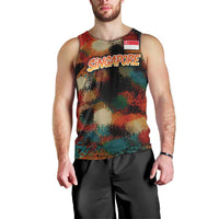 Singapore Merlion Men Tank Top with Graffiti Art Style and National Flag