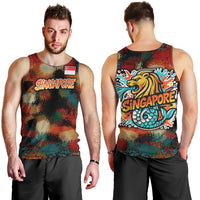 Singapore Merlion Men Tank Top with Graffiti Art Style and National Flag