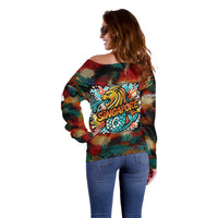 Singapore Merlion Off Shoulder Sweater with Graffiti Art Style and National Flag