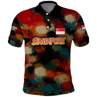 Singapore Merlion Polo Shirt with Graffiti Art Style and National Flag