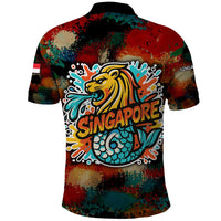 Singapore Merlion Polo Shirt with Graffiti Art Style and National Flag