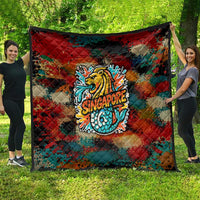 Singapore Merlion Quilt with Graffiti Art Style and National Flag