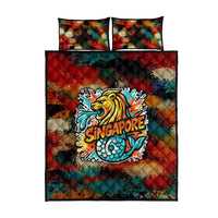 Singapore Merlion Quilt Bed Set with Graffiti Art Style and National Flag