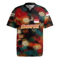 Singapore Merlion Rugby Jersey with Graffiti Art Style and National Flag