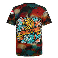 Singapore Merlion Rugby Jersey with Graffiti Art Style and National Flag