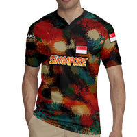 Singapore Merlion Rugby Jersey with Graffiti Art Style and National Flag