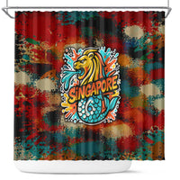 Singapore Merlion Shower Curtain with Graffiti Art Style and National Flag