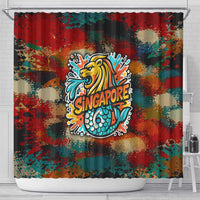Singapore Merlion Shower Curtain with Graffiti Art Style and National Flag