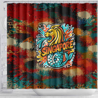 Singapore Merlion Shower Curtain with Graffiti Art Style and National Flag