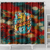 Singapore Merlion Shower Curtain with Graffiti Art Style and National Flag