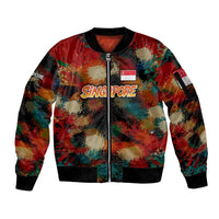 Singapore Merlion Sleeve Zip Bomber Jacket with Graffiti Art Style and National Flag