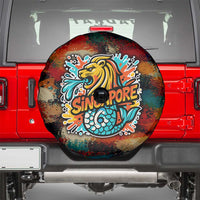 Singapore Merlion Spare Tire Cover with Graffiti Art Style and National Flag