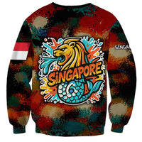 Singapore Merlion Sweatshirt with Graffiti Art Style and National Flag