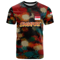 Singapore Merlion T Shirt with Graffiti Art Style and National Flag